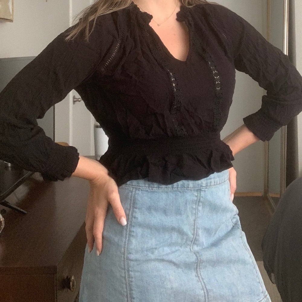 Black Ruffle Sleeve Top